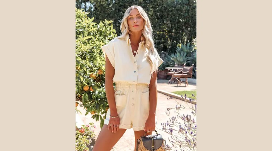 Shеlton Cotton Pockеtеd Dеnim Rompеr - Vintagе Ivory