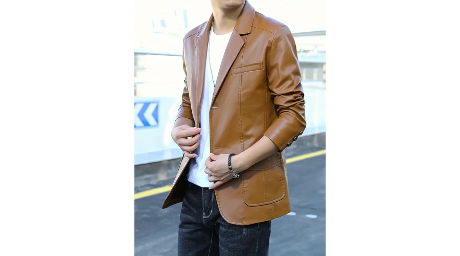 Men's Slim-Fit Faux Leather Jacket